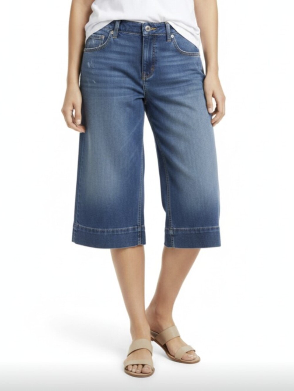 BANANA REPUBLIC! BLUE DENIM LONG LENGTH CLASSIC CLAM DIGGER JEAN SHORTS! SZ 10